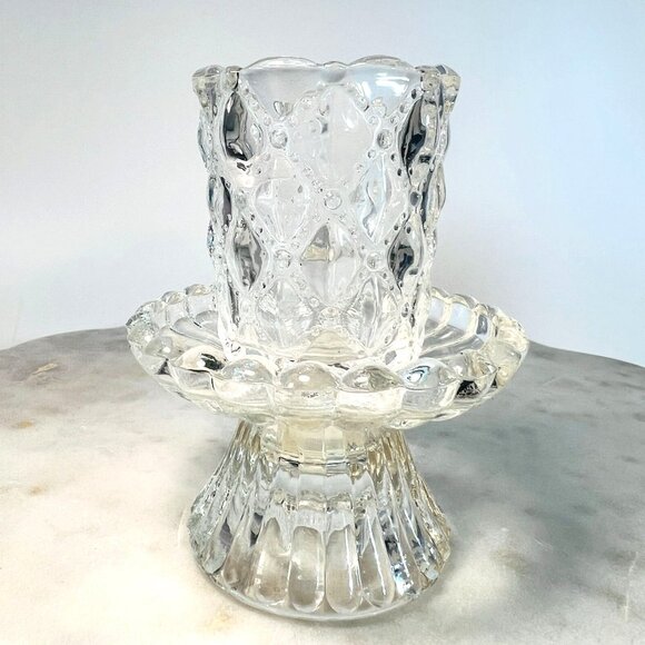 Vtg Partylite Quilted Crystal Votive Holder Base/Ruffle Votive Holder/90's Gift - Picture 1 of 6